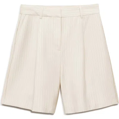 Mango Stripe Bermuda Shorts In Ecru