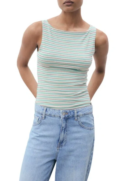 Mango Stripe Boat Neck Tank Top In Green