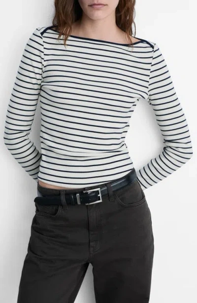 Mango Stripe Boat Neck Top In White
