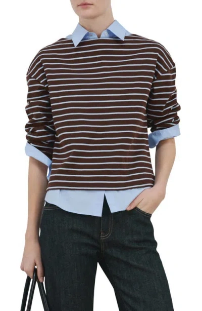 Mango Stripe Boatneck Sweatshirt In Brown