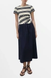 Mango Stripe Bodice Cotton Maxi Dress In Blue