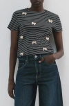 Mango Stripe Bow Embellished T-shirt In Blue