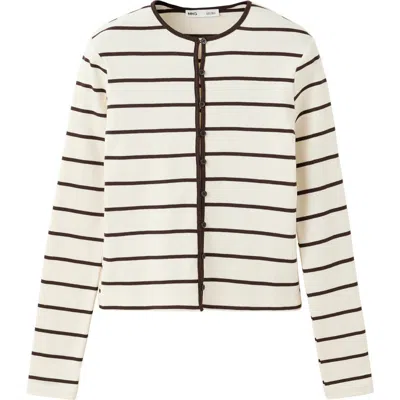 Mango Stripe Button & Loop Cotton Cardigan In Neutral