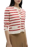Mango Stripe Button Front Cardigan In Red