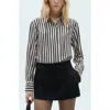 Mango Stripe Button Front Shirt In Ecru/black