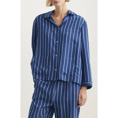 Mango Stripe Button-up Pajama Shirt In Blue