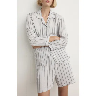 Mango Stripe Button-up Pajama Shirt In Gray