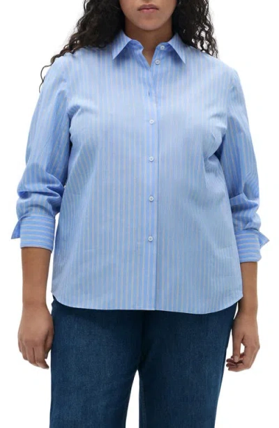 Mango Stripe Button-up Shirt In Blue