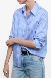 Mango Stripe Button-up Shirt In Blue