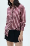 Mango Stripe Button-up Shirt In Wine