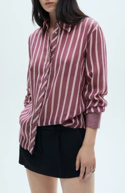 Mango Stripe Button-up Shirt In Wine