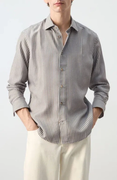Mango Stripe Button-up Shirt In Gray