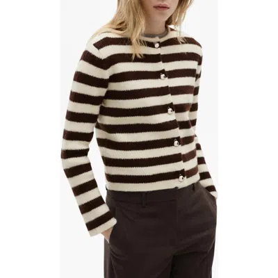 Mango Stripe Cardigan In Ecru