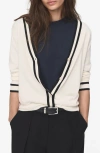 Mango Stripe Cardigan In White