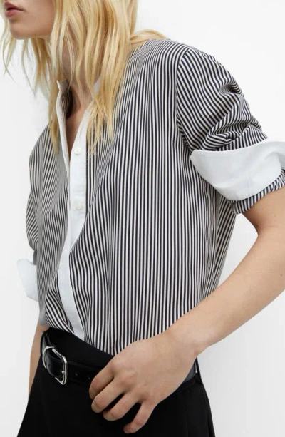 Mango Stripe Contrast Button-up Shirt In Ecru