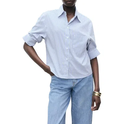 Mango Stripe Cotton Blend Button-up Shirt
