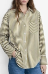 Mango Stripe Cotton Blend Button-up Shirt In Green