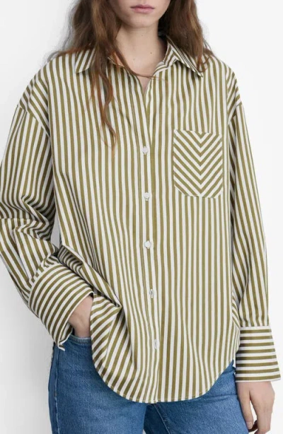 Mango Stripe Cotton Blend Button-up Shirt In Green