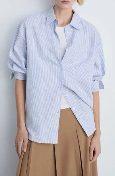 Mango Stripe Cotton Blend Button-up Shirt In Sky Blue