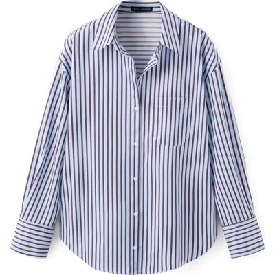 Mango Stripe Cotton Blend Button-up Shirt In Blue