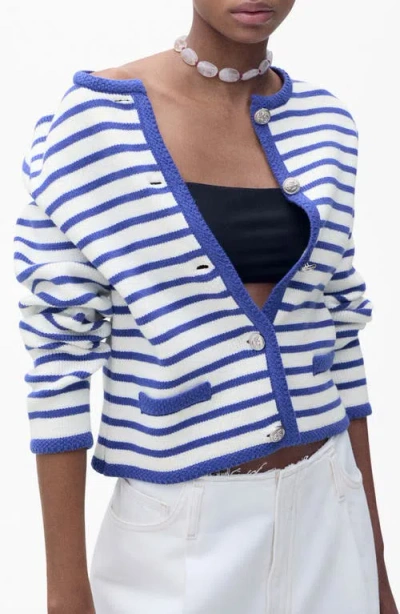 Mango Stripe Cotton Blend Cardigan