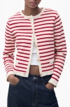 Mango Stripe Cotton Blend Cardigan