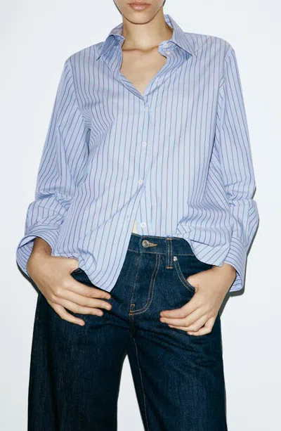 Mango Stripe Cotton Blend Poplin Button-up Shirt In Blue