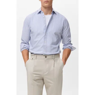 Mango Stripe Cotton Button-up Oxford Shirt In Blue