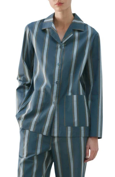 Mango Stripe Cotton Button-up Pajama Shirt In Blue