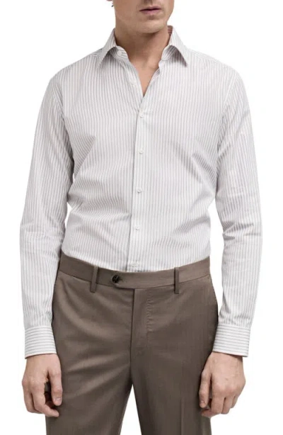 Mango Stripe Cotton Button-up Shirt In Grey