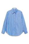 Mango Stripe Cotton Button-up Shirt In Petrol Blue
