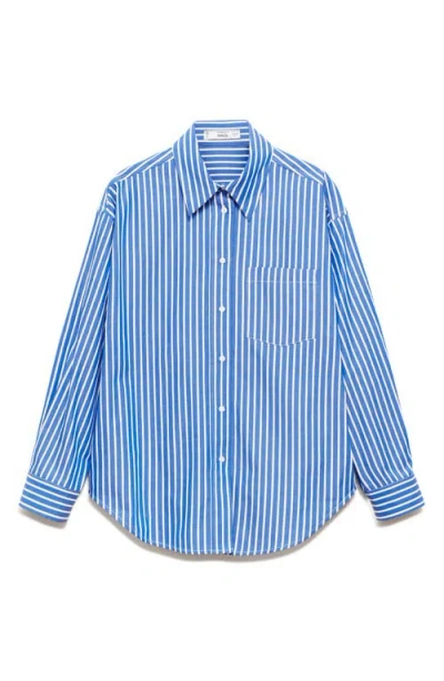 Mango Stripe Cotton Button-up Shirt In Petrol Blue