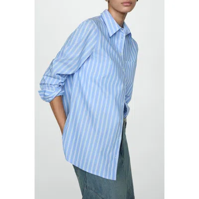 Mango Stripe Cotton Button-up Shirt In Sky Blue