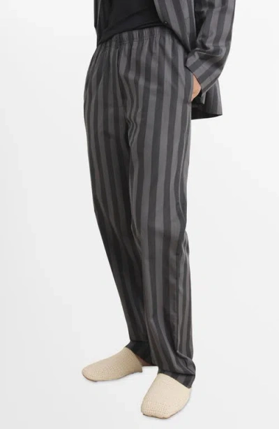 Mango Stripe Cotton Pajama Pants In Gray