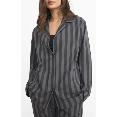 Mango Stripe Cotton Pajama Top In Gray