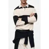 Mango Stripe Cotton Polo Sweatshirt In Dark Navy