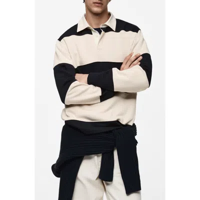 Mango Stripe Cotton Polo Sweatshirt In Dark Navy