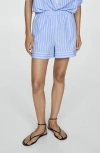 Mango Stripe Cotton Poplin Shorts In Sky Blue