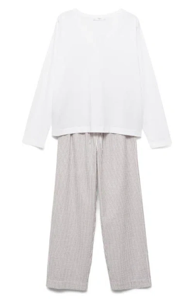 Mango Stripe Cotton Seersucker Pajamas In Medium Brown