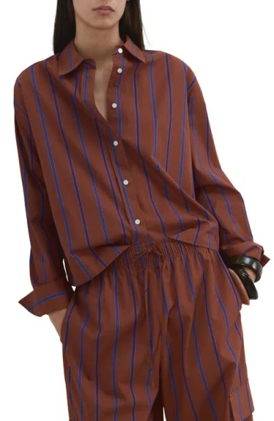 Mango Stripe Cotton Shirt In Brown