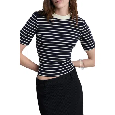 Mango Stripe Cotton T-shirt In Black