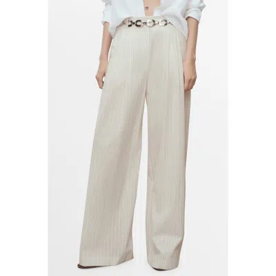 MANGO MANGO STRIPE COTTON WIDE LEG PANTS