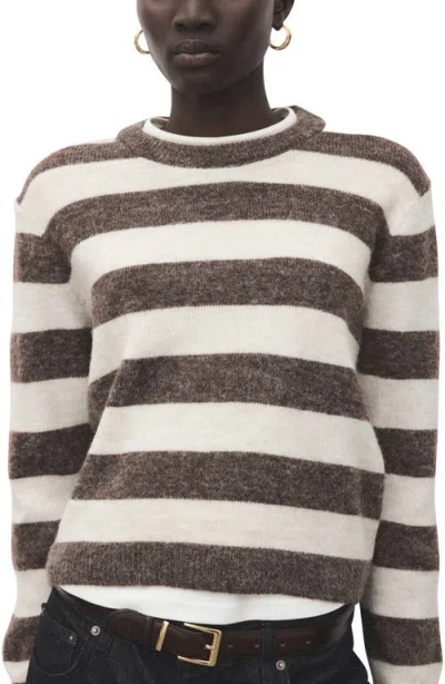 Mango Stripe Crewneck Sweater In Neutral