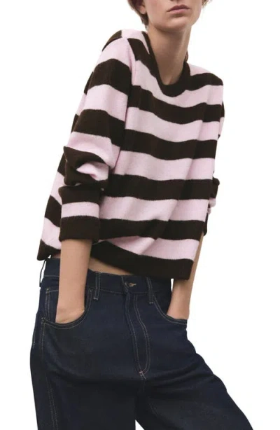 Mango Stripe Crewneck Sweater In Neutral