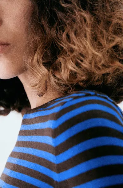 Mango Stripe Crewneck Sweater In Blue