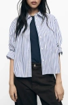 Mango Stripe Crop Button-up Shirt In Blue