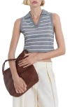 Mango Stripe Crop Polo In Gray