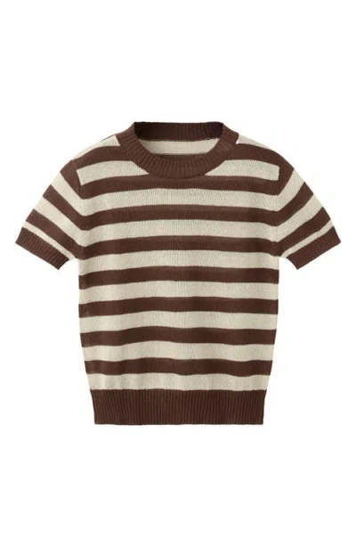Mango Stripe Crop Sweater In Brown