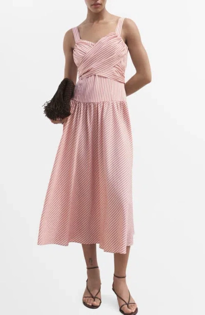 MANGO MANGO STRIPE CROSSOVER DRESS