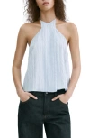Mango Stripe Crossover Halter Top In White